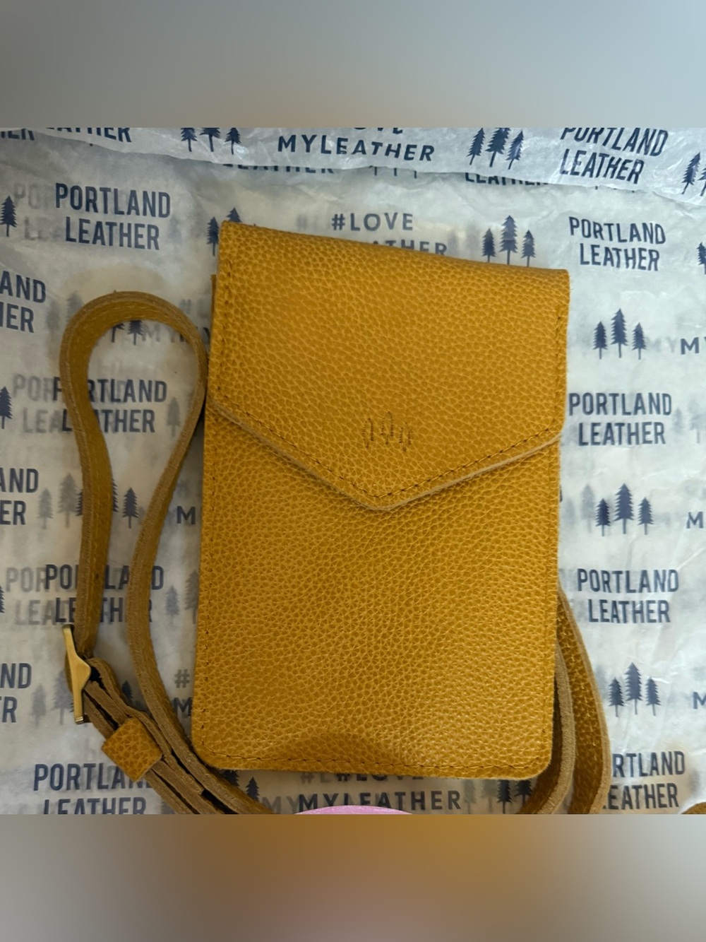 Portland Leather Parker Sunshine Yellow Mustard Leather Crossbody Phone Pouch